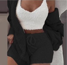 Load image into Gallery viewer, Winter Sexy Women Home Wear Suit Casual Pajamas Set Lady Female Soft Warm Long Sleeve Exposed Navel Vest Shorts Set