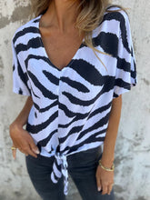 Load image into Gallery viewer, Women&#39;s V-neck Print Lace-up Zebra Pattern