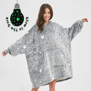 Winter Plush Hoodies Blanket Home Clothes With Stares Moon Luminous Design Oversized Pockets Pullover Nightgown Lazy Warm Homewear Pajamas