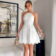 Load image into Gallery viewer, Lace Patchwork Long Dress High Waist A- Line White Dress