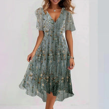 Load image into Gallery viewer, Chiffon Printed Short Sleeve Dress Summer Elegant V-neck Dresses Womens Clothing