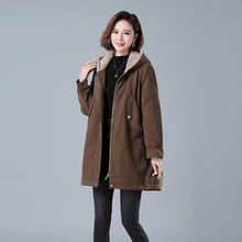 Load image into Gallery viewer, Fleece-lined Thick Hooded Parka Mid-length Long Sleeve Zipper