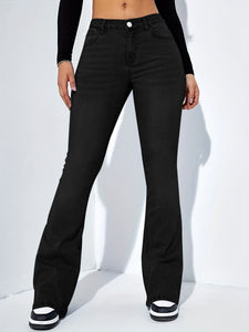 Women's Slim-fit Jeans Pants With Flared Design Fashion Casual High Waist Stretch Trousers