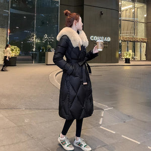 White Duck Slim Fit Down Jacket Women Overknee Mid-length Big Fur Collar Coat