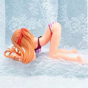 Anime Sword Art Online Asuna Sexy Girl PVC Figure Model Striped Kneeling Swimsuit Phone Holder Fans Collectible Toy Doll