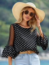 Load image into Gallery viewer, European And American Loose Casual Bell Sleeve Polka Dot Lace Patchwork Round Neck Top