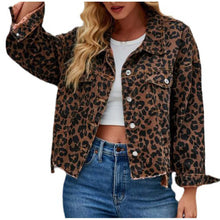 Load image into Gallery viewer, Animal Print Frayed Button Short Denim Coat
