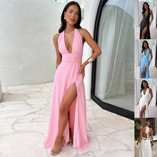 Load image into Gallery viewer, Sexy Halterneck V-neck Slit Dress Summer Backless Strappy Skirt Fashion Temperament Clothing Women
