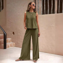 Load image into Gallery viewer, Solid Color Casual Loose Pants Sets For Women Elegant Spring Summer Women&#39;s Two Pieces Suit Full Trouser Set Female Outfit Clothes