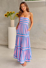 Load image into Gallery viewer, Summer Striped Printed Suspender Long Dress With Pockets Fashion Square Neck Backless Dresses For Beach Vacation Women Clothing