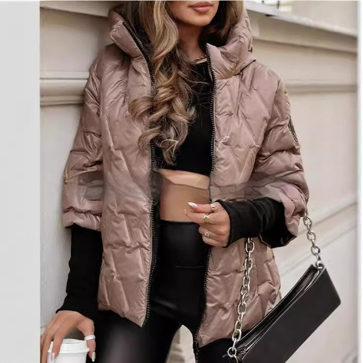 Fashion Hooded Fashion Loose-fitting Long Sleeves Patchwork Cotton Jacket Coat