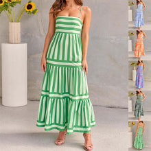 Load image into Gallery viewer, Summer Striped Printed Suspender Long Dress With Pockets Fashion Square Neck Backless Dresses For Beach Vacation Women Clothing