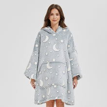 Load image into Gallery viewer, Winter Plush Hoodies Blanket Home Clothes With Stares Moon Luminous Design Oversized Pockets Pullover Nightgown Lazy Warm Homewear Pajamas