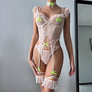 High Quality 4 Pieces Mesh Girls Sexy Lingerie Sets