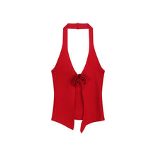 Load image into Gallery viewer, Three-dimensional Flower Knitted Halter Spaghetti Straps Vest