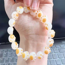 Load image into Gallery viewer, Cute cat claw hand string charcoal grilled finger soft gradient white jade Buddha bead plate play bracelet rosary ins girl heart bracelet