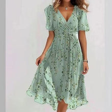 Load image into Gallery viewer, Chiffon Printed Short Sleeve Dress Summer Elegant V-neck Dresses Womens Clothing