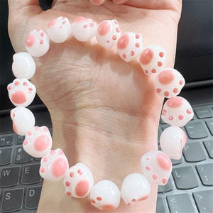 Cute cat claw hand string charcoal grilled finger soft gradient white jade Buddha bead plate play bracelet rosary ins girl heart bracelet