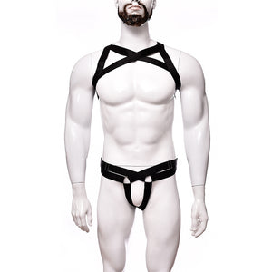 Men's Sexy Lingerie Big Chest Strap Bar Ball Performance Three-point Suit