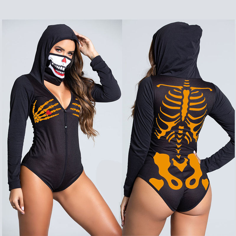 Halloween Hooded PNE-piece Suit Zombie Skeleton Suit