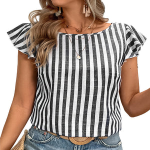 European And American Style Striped Plus Size Shirt For Women