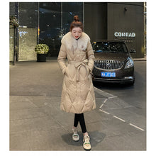 Load image into Gallery viewer, White Duck Slim Fit Down Jacket Women Overknee Mid-length Big Fur Collar Coat