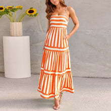 Load image into Gallery viewer, Summer Striped Printed Suspender Long Dress With Pockets Fashion Square Neck Backless Dresses For Beach Vacation Women Clothing