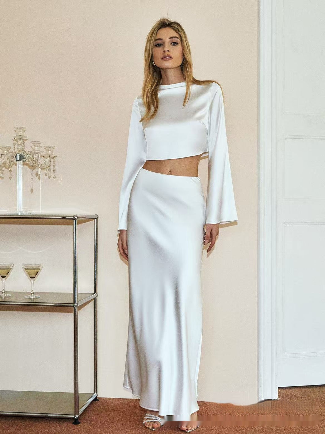 European And American Fashion High-grade Acetate Button Top Solid Color Suit Drape Skirt