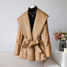 Load image into Gallery viewer, Reversible Cashmere Coat Stitching White Duck Down Coat Waist-tight Wool Down Jacket