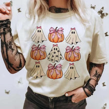 Load image into Gallery viewer, Halloween Pumpkin Bow Fashion Style O-neck Trendy T-shirt