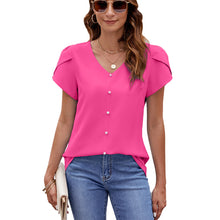 Load image into Gallery viewer, Women&#39;s Solid Color And V-neck Short Sleeve Loose Chiffon Shirt