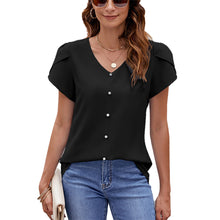 Load image into Gallery viewer, Women&#39;s Solid Color And V-neck Short Sleeve Loose Chiffon Shirt