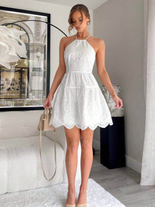 Lace Patchwork Long Dress High Waist A- Line White Dress