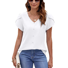 Load image into Gallery viewer, Women&#39;s Solid Color And V-neck Short Sleeve Loose Chiffon Shirt