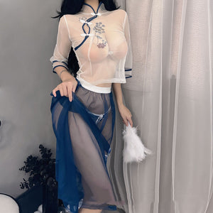 Underwear Sexy Print See-through Cheongsam Uniform Republic Of China Style Student Wear Sexy Nightdress