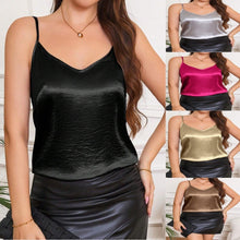 Load image into Gallery viewer, Women&#39;s Adjustable Shoulder Strap Satin Sleeveless V-neck Sling Vest