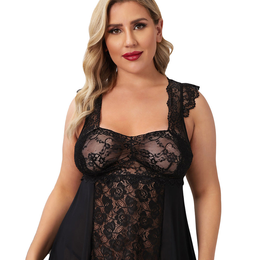 Large Size Sexy Lingerie New Lace  Back See-through Pajamas