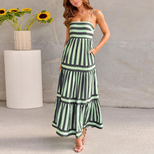 Load image into Gallery viewer, Summer Striped Printed Suspender Long Dress With Pockets Fashion Square Neck Backless Dresses For Beach Vacation Women Clothing