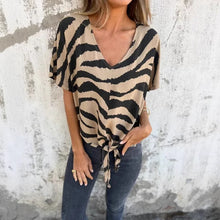 Load image into Gallery viewer, Women&#39;s V-neck Print Lace-up Zebra Pattern