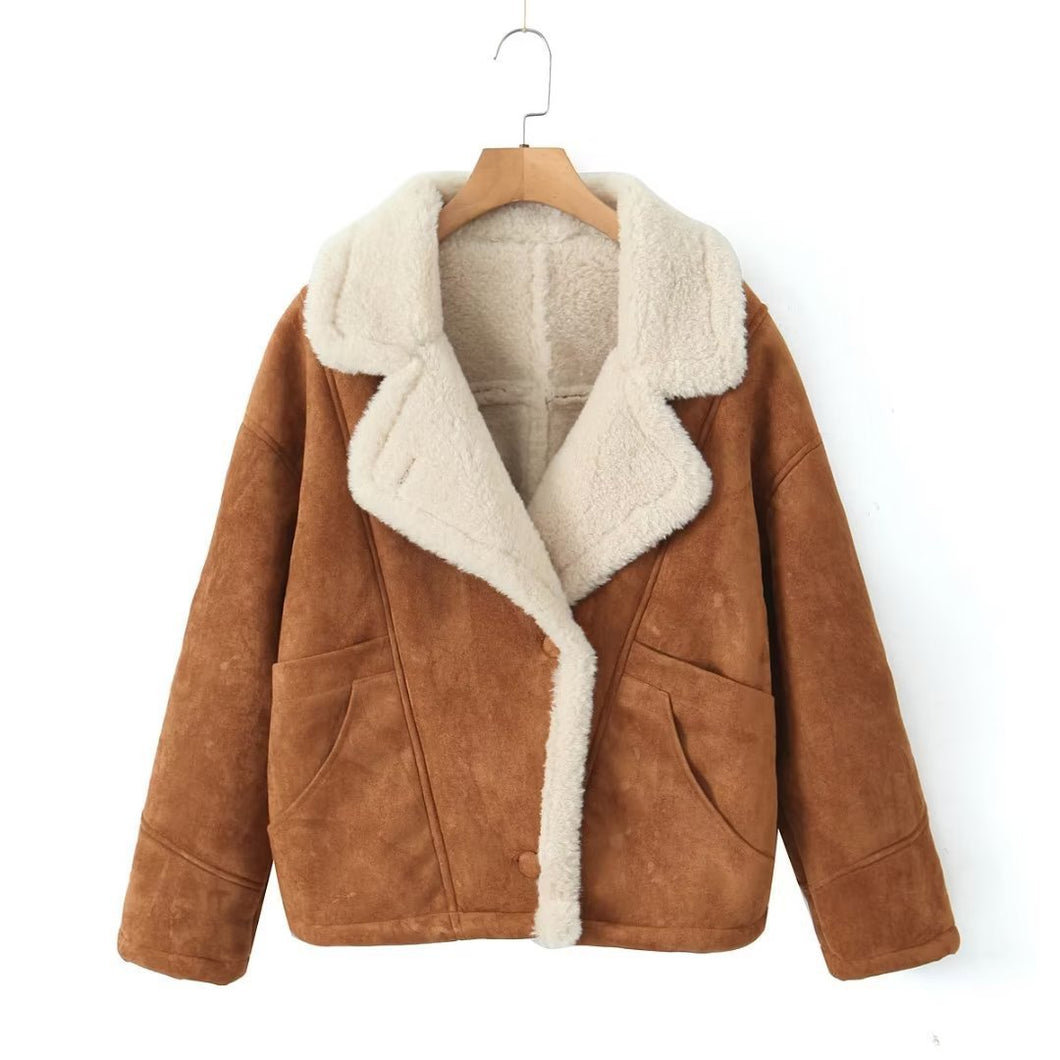 Fashionable Warm Vintage Lamb Wool Baggy Coat Women