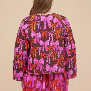 Round Neck Bowknot Printed Double-sided Lace-up Jacket