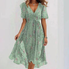Load image into Gallery viewer, Chiffon Printed Short Sleeve Dress Summer Elegant V-neck Dresses Womens Clothing