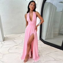 Load image into Gallery viewer, Sexy Halterneck V-neck Slit Dress Summer Backless Strappy Skirt Fashion Temperament Clothing Women