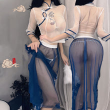 Load image into Gallery viewer, Underwear Sexy Print See-through Cheongsam Uniform Republic Of China Style Student Wear Sexy Nightdress