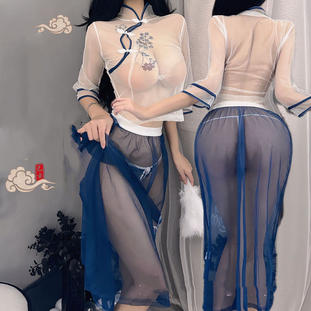 Underwear Sexy Print See-through Cheongsam Uniform Republic Of China Style Student Wear Sexy Nightdress