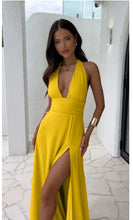 Load image into Gallery viewer, Sexy Halterneck V-neck Slit Dress Summer Backless Strappy Skirt Fashion Temperament Clothing Women
