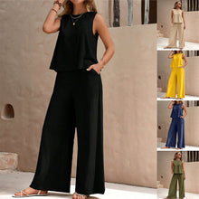 Load image into Gallery viewer, Solid Color Casual Loose Pants Sets For Women Elegant Spring Summer Women&#39;s Two Pieces Suit Full Trouser Set Female Outfit Clothes