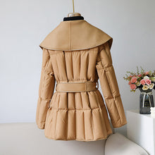 Load image into Gallery viewer, Reversible Cashmere Coat Stitching White Duck Down Coat Waist-tight Wool Down Jacket