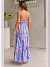 Load image into Gallery viewer, Summer Striped Printed Suspender Long Dress With Pockets Fashion Square Neck Backless Dresses For Beach Vacation Women Clothing
