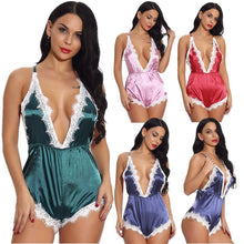 Load image into Gallery viewer, Sexy Lingerie Satin Lace Sexy Pajamas Back Cross Stretch